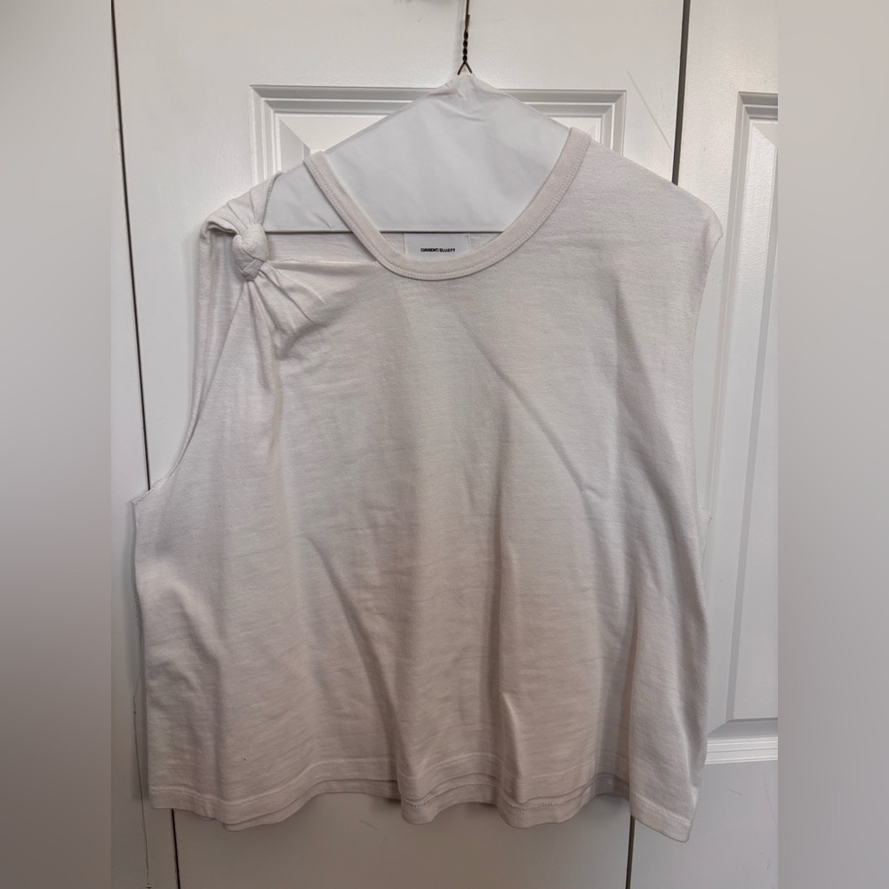 Current/Elliott Cream Muscle Tee with Knot Detail